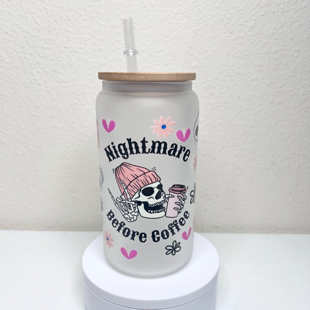 Nightmare Before Coffee Skeleton Handmade Libbey Glass Cup - Picture 5 of 5